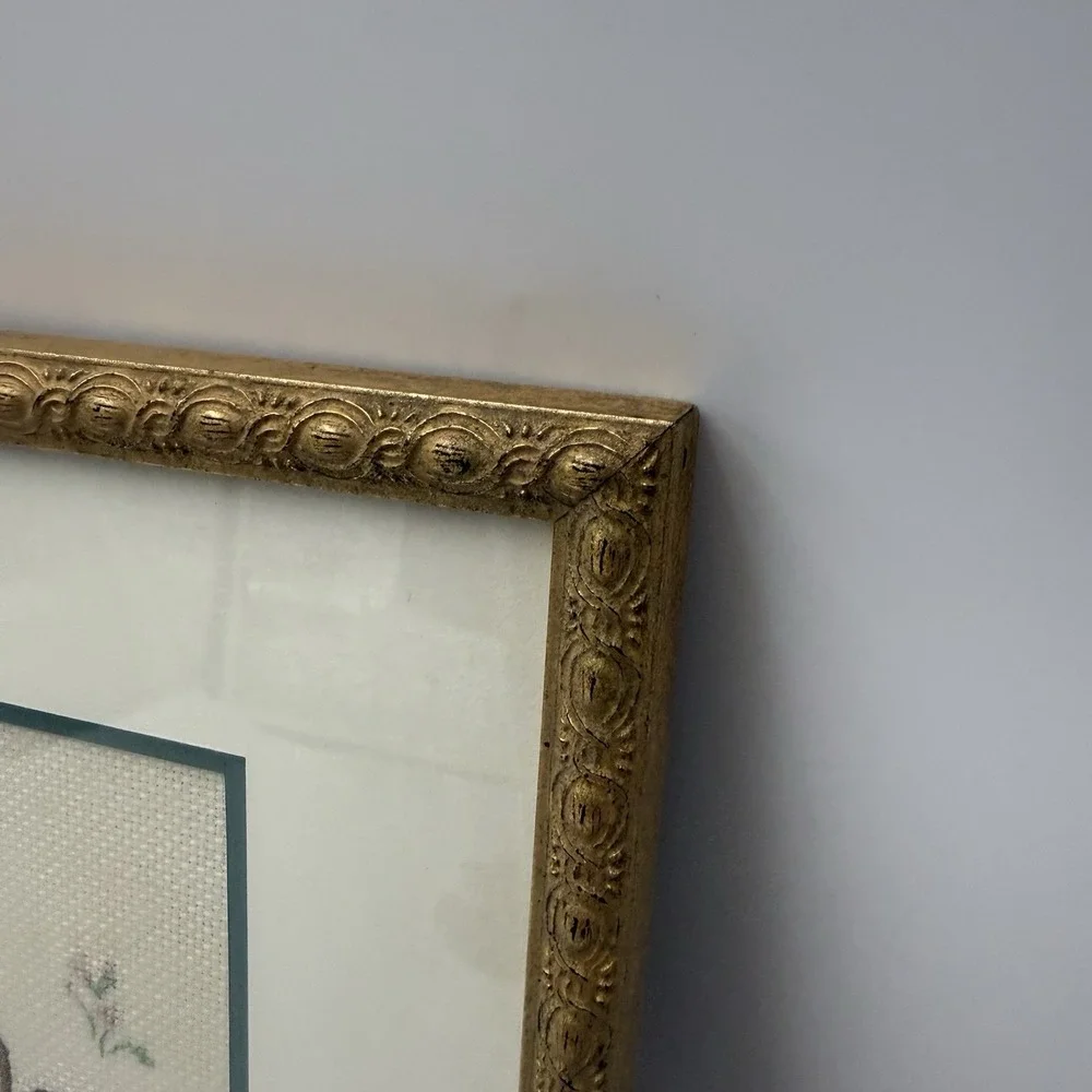 Vtg Embroidered Cross Stitched Wall Art Fashion Victorian Decor Matted Framed